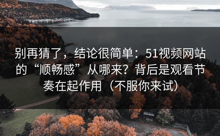 别再猜了，结论很简单：51视频网站的“顺畅感”从哪来？背后是观看节奏在起作用（不服你来试）